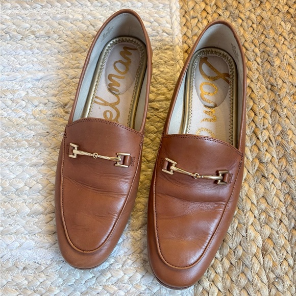 Like new Sam Edelman Loraine brown genuine leather w/ gold hardware bit loafers - Picture 1 of 13
